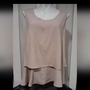 New- Fashion Says 'Me Too' - Tan Sleeveless Layered Blouse, Size X-large